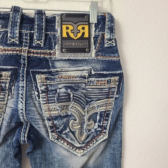 NEW Rock Revival Duke Alt Straight Distressed Denim Jeans Size 28x32 Blue - Picture 3 of 5